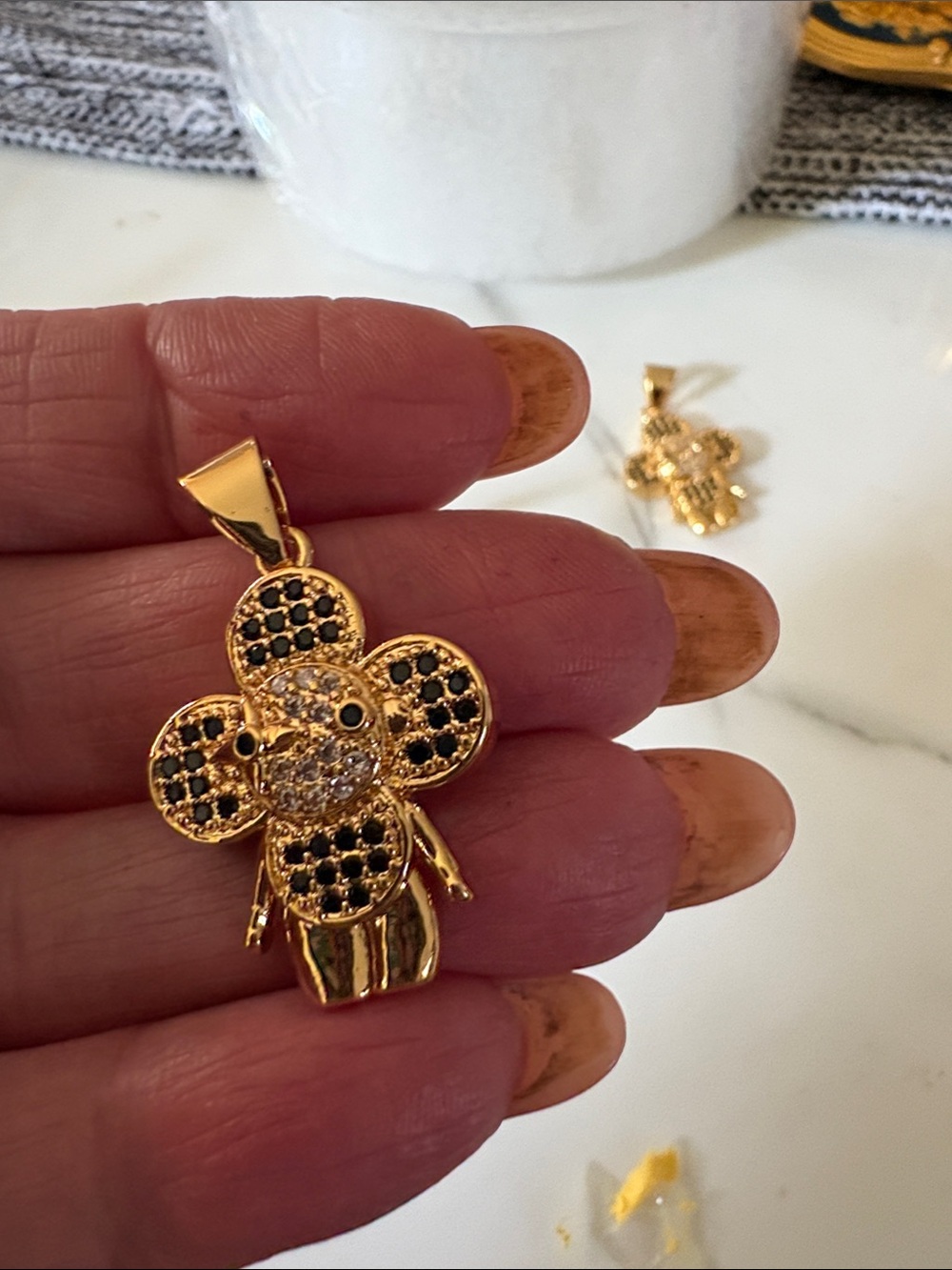 Gold Flower-Design Pendant Necklace - Gold Tone